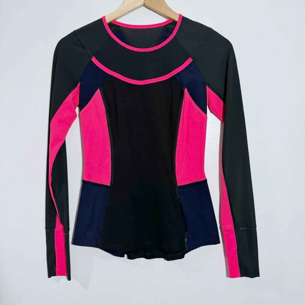 Lululemon Trail Bound‎ Long Sleeve Deep Coal Deep Navy Electric Coral Size 4